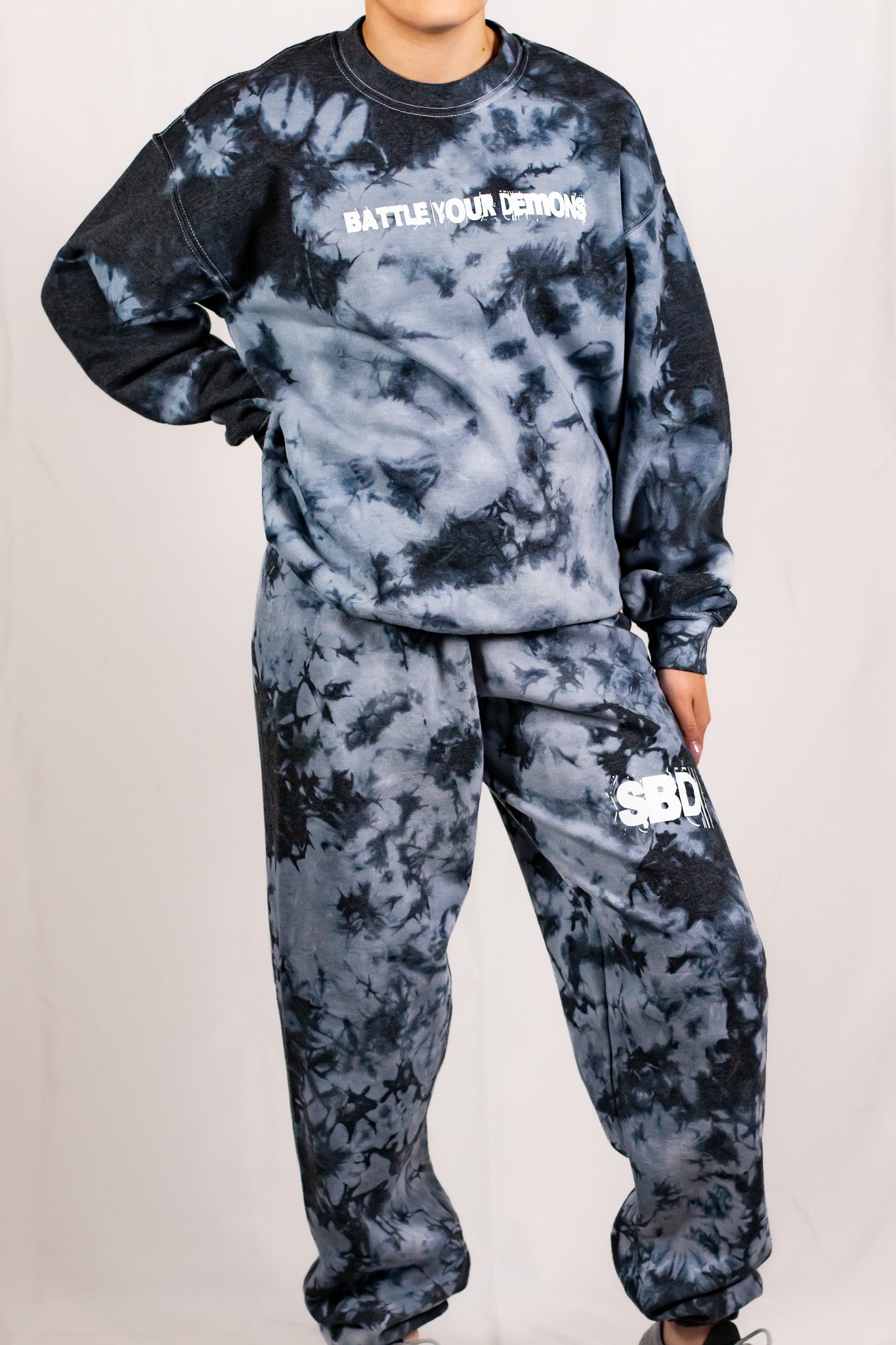 Unisex Black Crystal Tie Dye Sweatpants Matching Set Fiercely