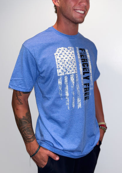 Heather Royal Blue Fourth of July T-Shirt (American Flag)