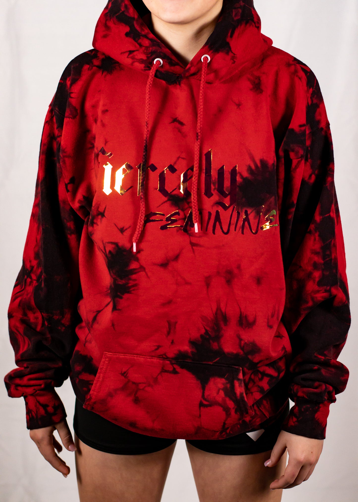 Unisex Black and Red Tie Dye Holographic Pullover Hoodie