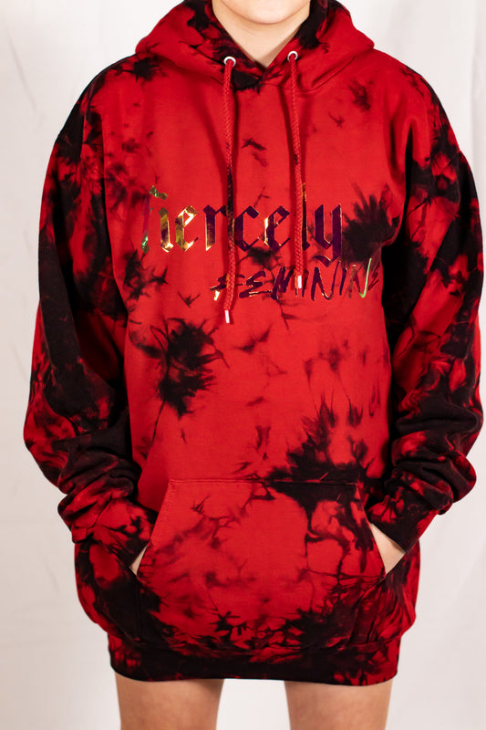 Unisex Black and Red Tie Dye Holographic Pullover Hoodie
