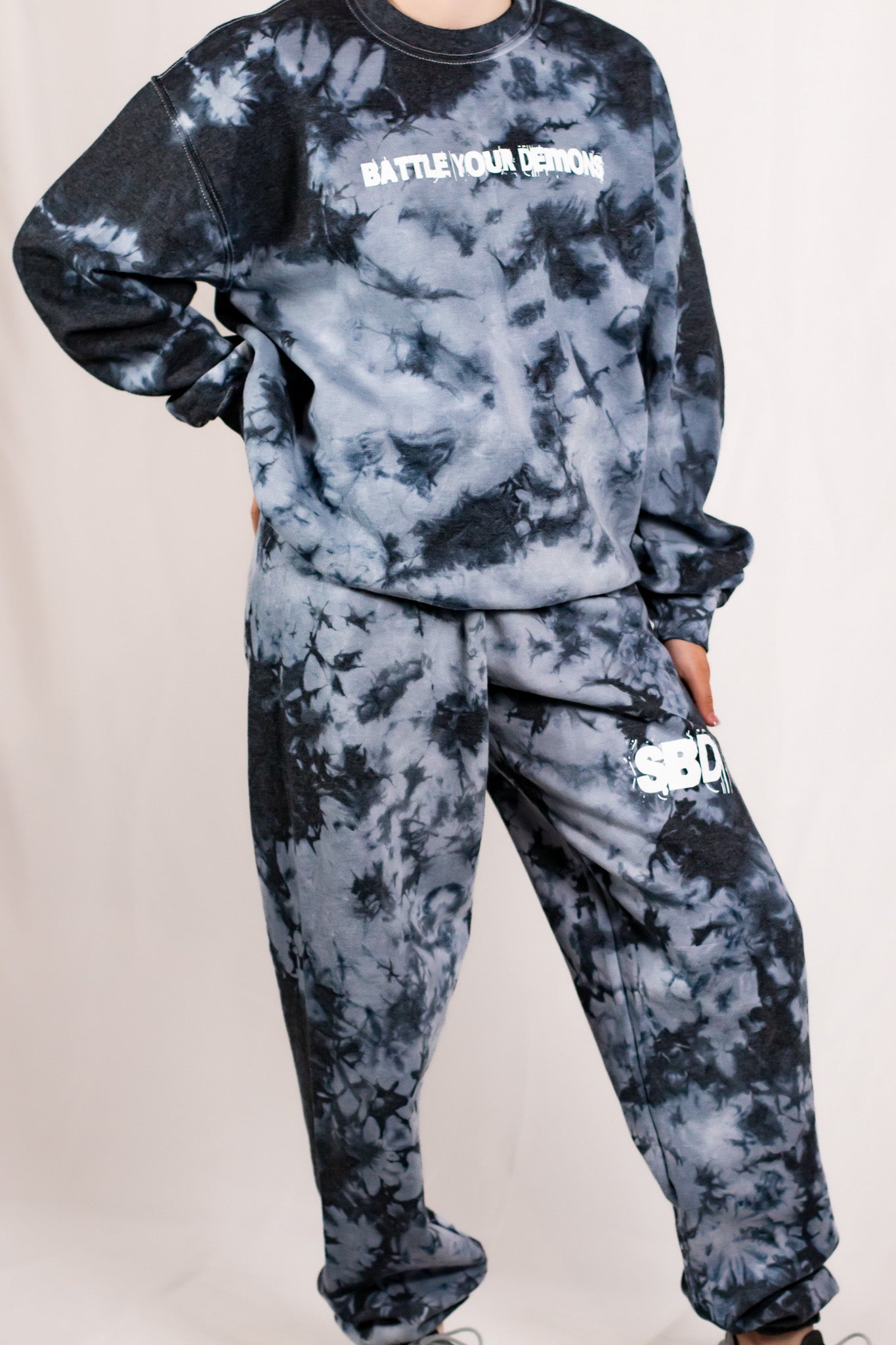 Unisex Black Crystal Tie Dye Crewneck Sweatshirt (Matching Set)